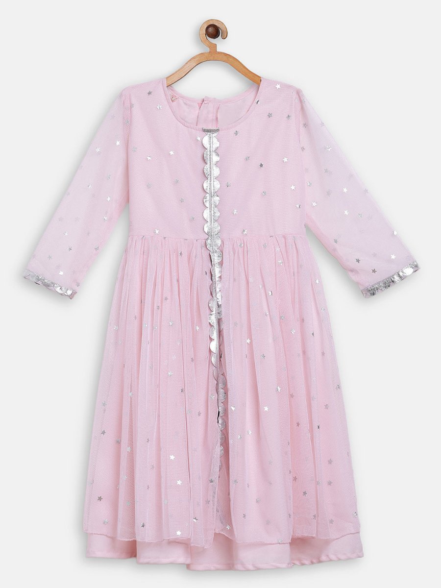 Ahalyaa Pink Crepe Front Slit Girl's Kurta | Swadesiicart