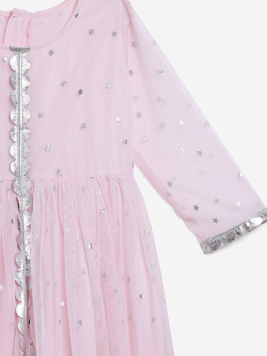 Ahalyaa Pink Crepe Front Slit Girl's Kurta | Swadesiicart