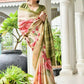 Vishnu Weaves Women's Mahendi Satin Silk Printed Saree with Blouse - Swadesiicart