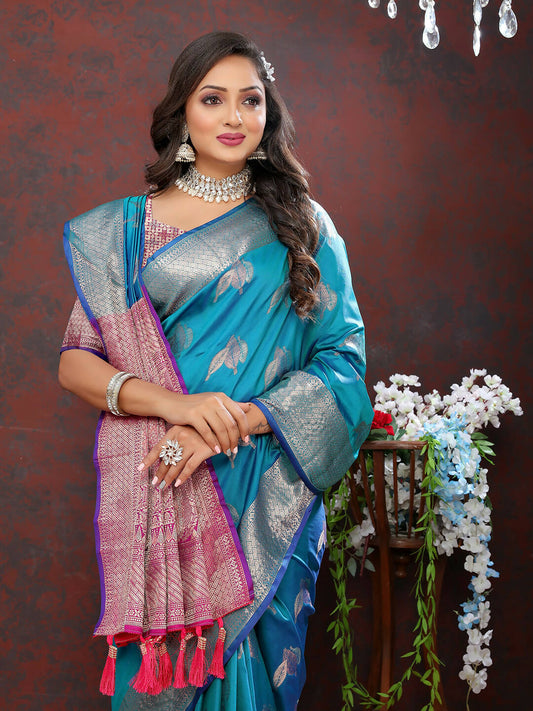 Lorenvalley Fashion Rama Soft Silk Woven Design Zari Weaving Saree - Swadesiicart