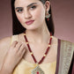 NVR Women's Red Kundan-Studded & Beaded Handcrafted Jewellery Set - Swadesiicart