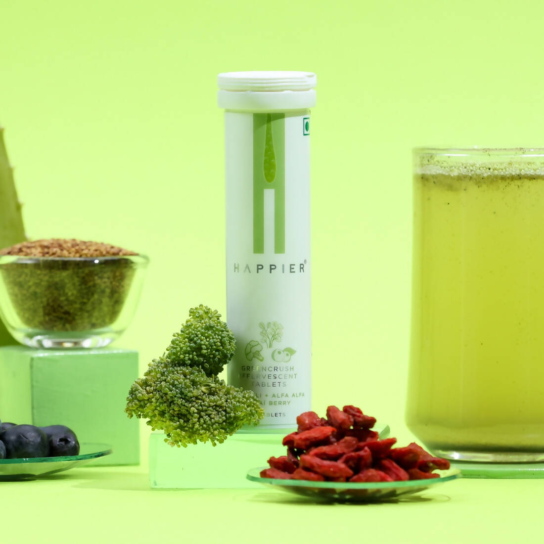 Happier Greencrush Effervescent Tablets | Swadesiicart