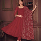 Jyoti Fashion Women's Maroon Georgette Embroidered Anarkali Kurta Pant Set With Dupatta | Swadesiicart