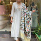 The52 Off White Women's Gorgeous Embroidered Viscose Chanderi Fabric Straight Kurta Pant with Dupatta Set - Swadesiicart