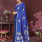 Joban Fashion Royal blue Floral Motifs Banarasi Silk Sarees | Swadesiicart
