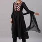 Juniper Women's Black Cotton Dobby Solid With Embroidery Flared Kurta Sets | Swadesiicart