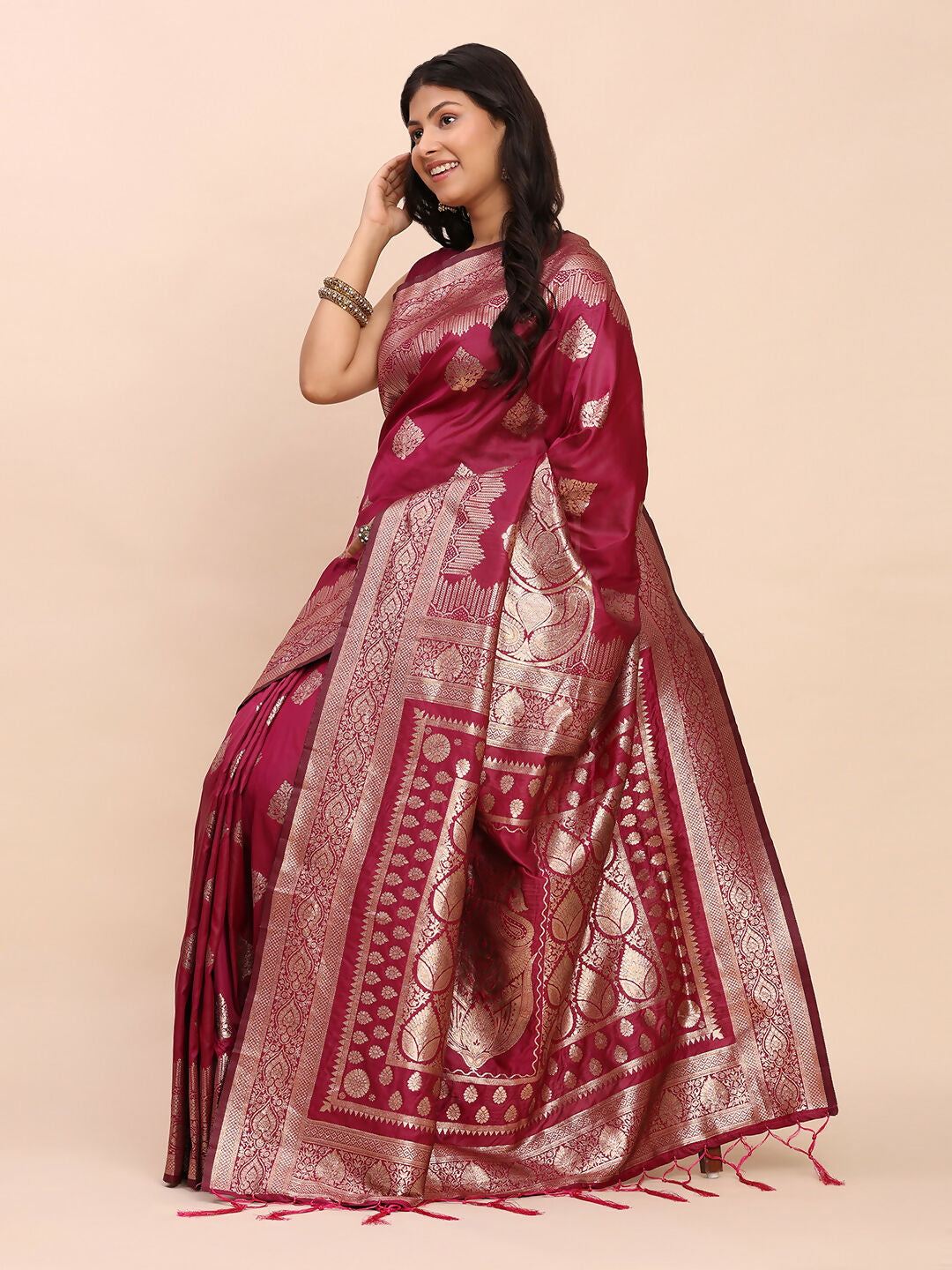 Astita Banarasi Silk Magenta Saree | Swadesiicart