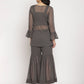 Ahalyaa Women Charcoal Grey Poly Chiffon Angrakha Kurta with Inner & Sharara | Swadesiicart