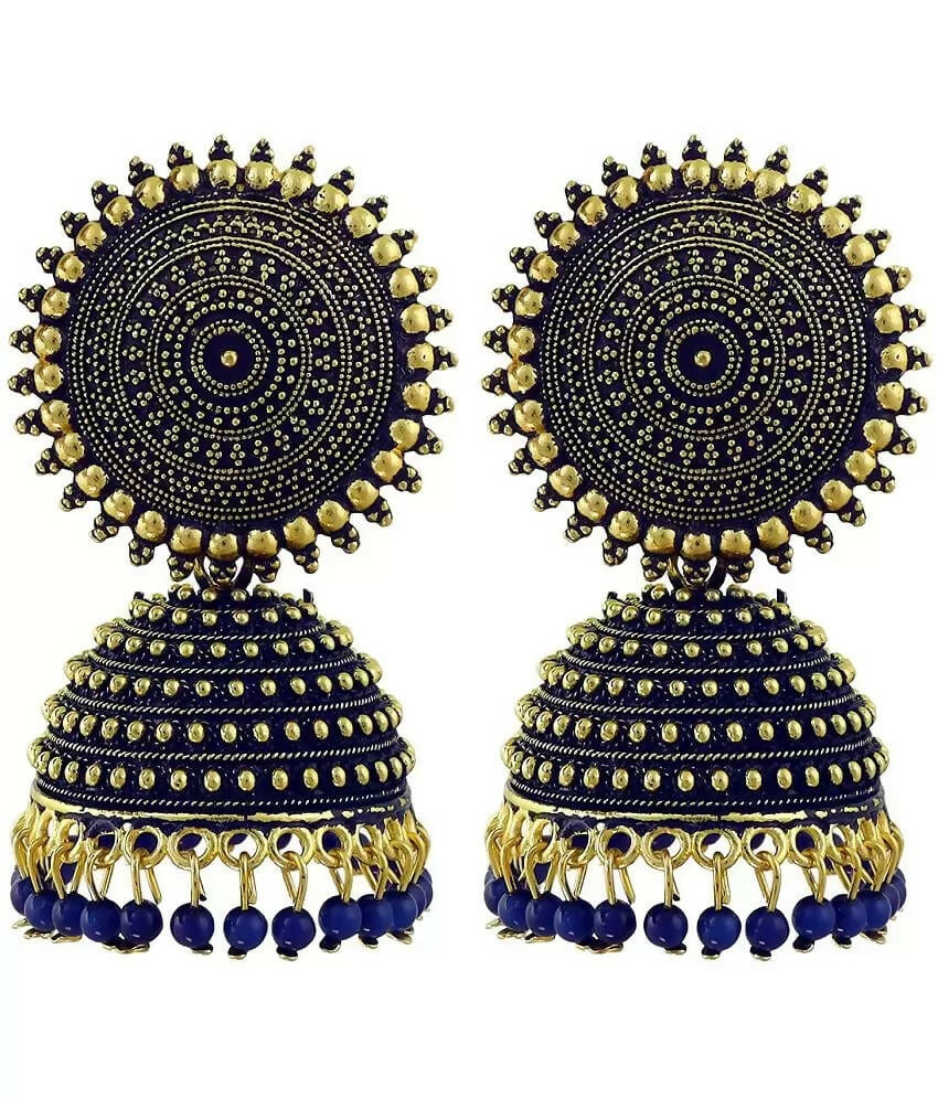 Mominos Fashion Joharkamal Gold-Polished Meenakari Jhumkas For Women & Girls (Blue) - Swadesiicart