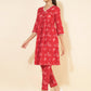 Janasya Women's Red Cotton Floral Printed Casual Flared Co-ords - Swadesiicart
