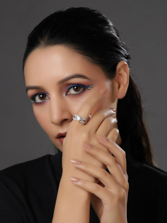 Daimonds and Square Solitaire Ring- Ruby Raang | Swadesiicart