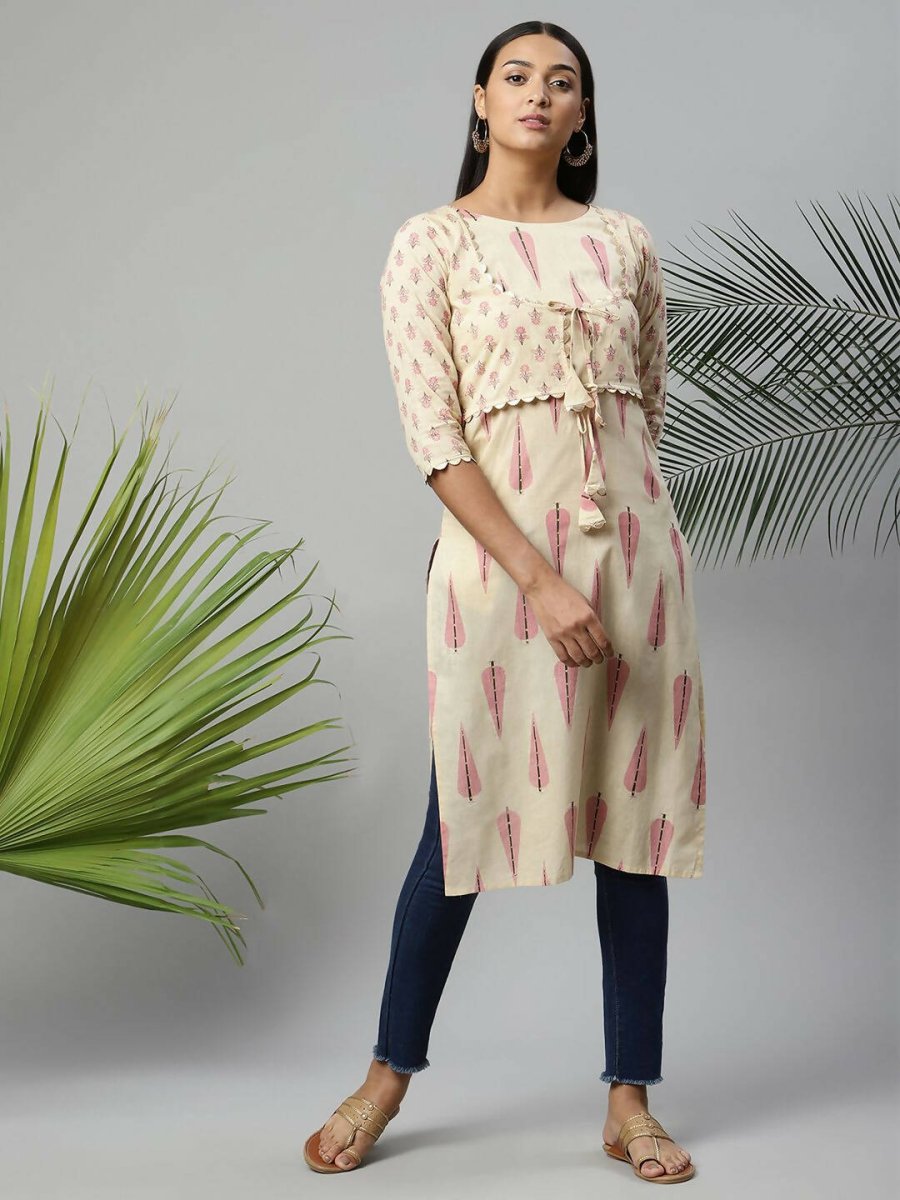 Ahalyaa Womens Chiku Pure Cotton Printed Kurtas | Swadesiicart