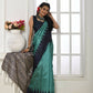 Vishnu Weaves Women's Firozi Tussar Silk Temple Print Saree with Blouse - Swadesiicart