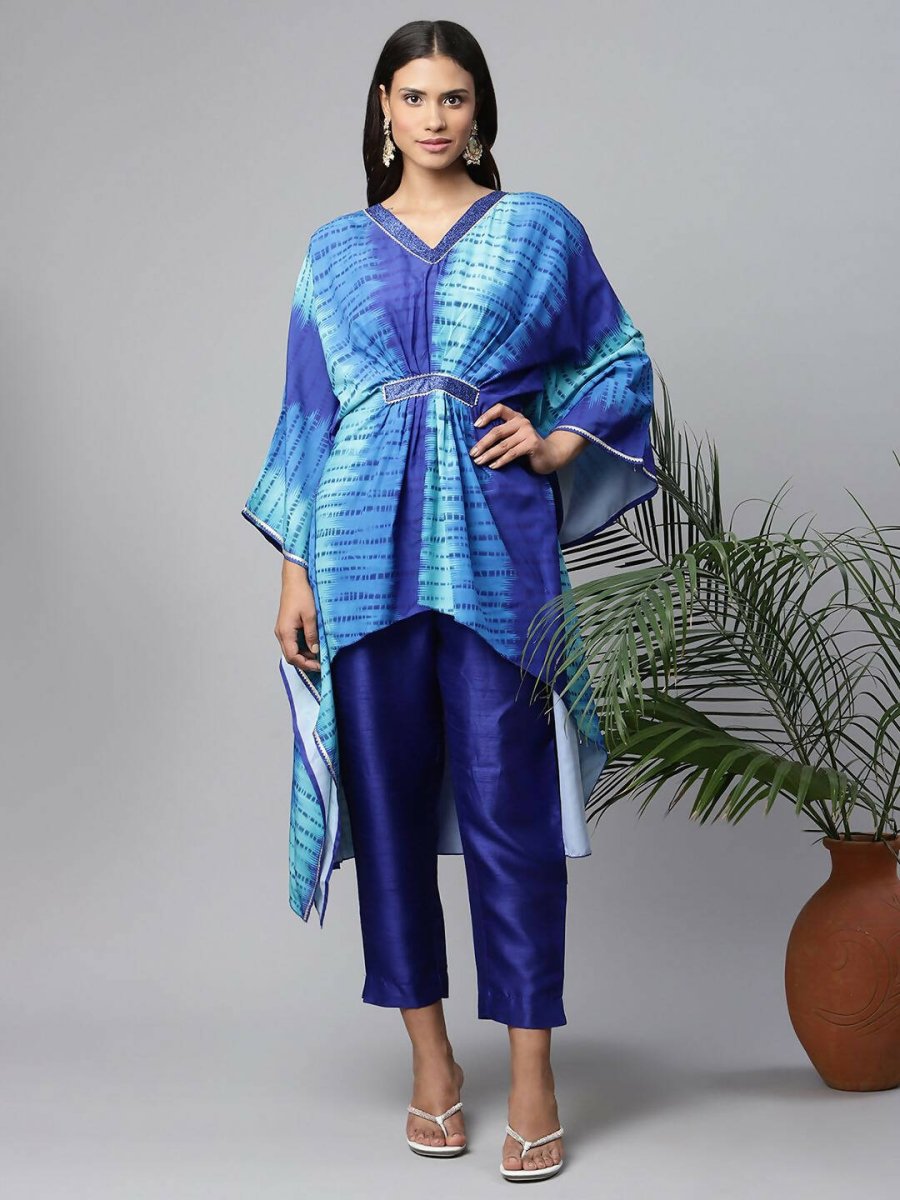 Ahalyaa Women Royal Blue Crepe Digital Printed Kaftan Kurta | Swadesiicart