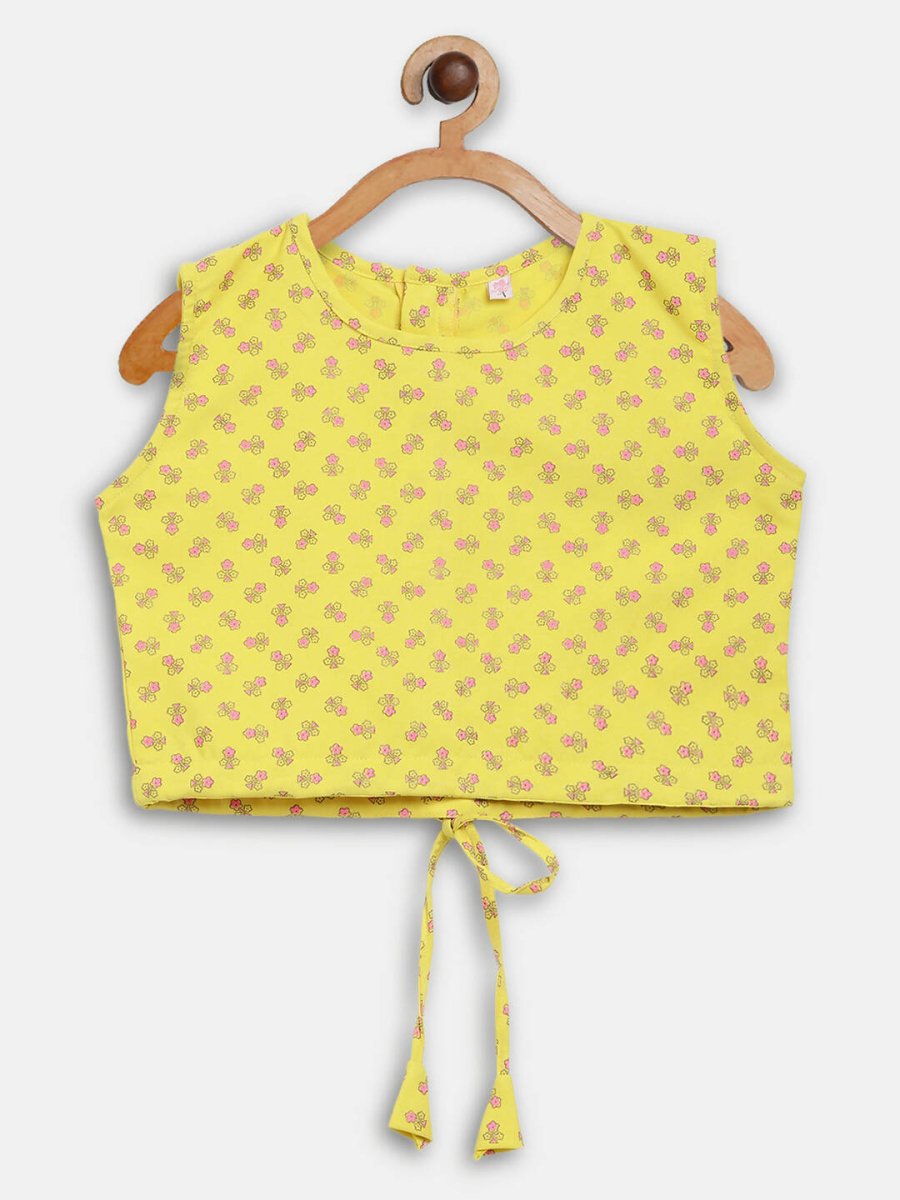 Ahalyaa Yellow Viscose Rayon Printed Kids Top & Palazzo Sets With Jacket For Girls | Swadesiicart
