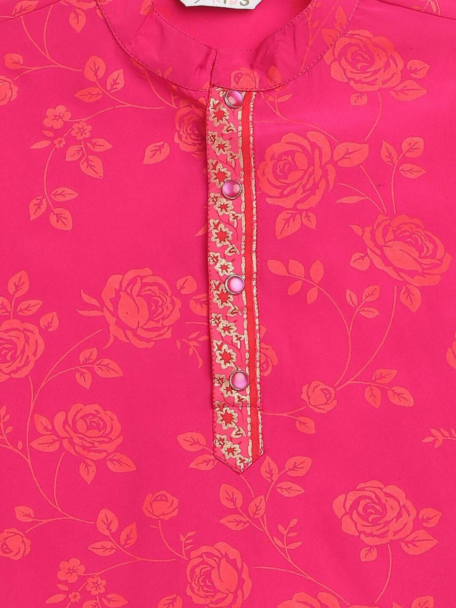 Ahalyaa Pink Crepe Orange Khari Print Kids Kurta Churidar Set For Boys | Swadesiicart