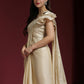 Beige Silk Satin Sequence Work Ready to Wear Saree with stitched Blouse - Nirvana | Swadesiicart