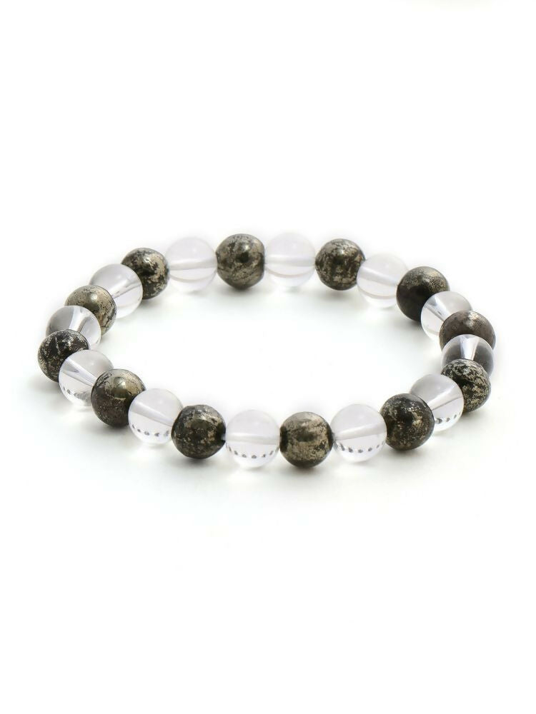 Clear Quatrz & Pyrite Black and White Beads Bracelet - Ruby Raang | Swadesiicart