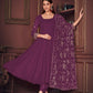 Jyoti Fashion Women's Purple Georgette Embroidered Anarkali Kurta Pant Set With Dupatta | Swadesiicart