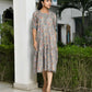 Vaasva Women's Grey Cotton Digital Printed Embroidered Placket Dress | Swadesiicart