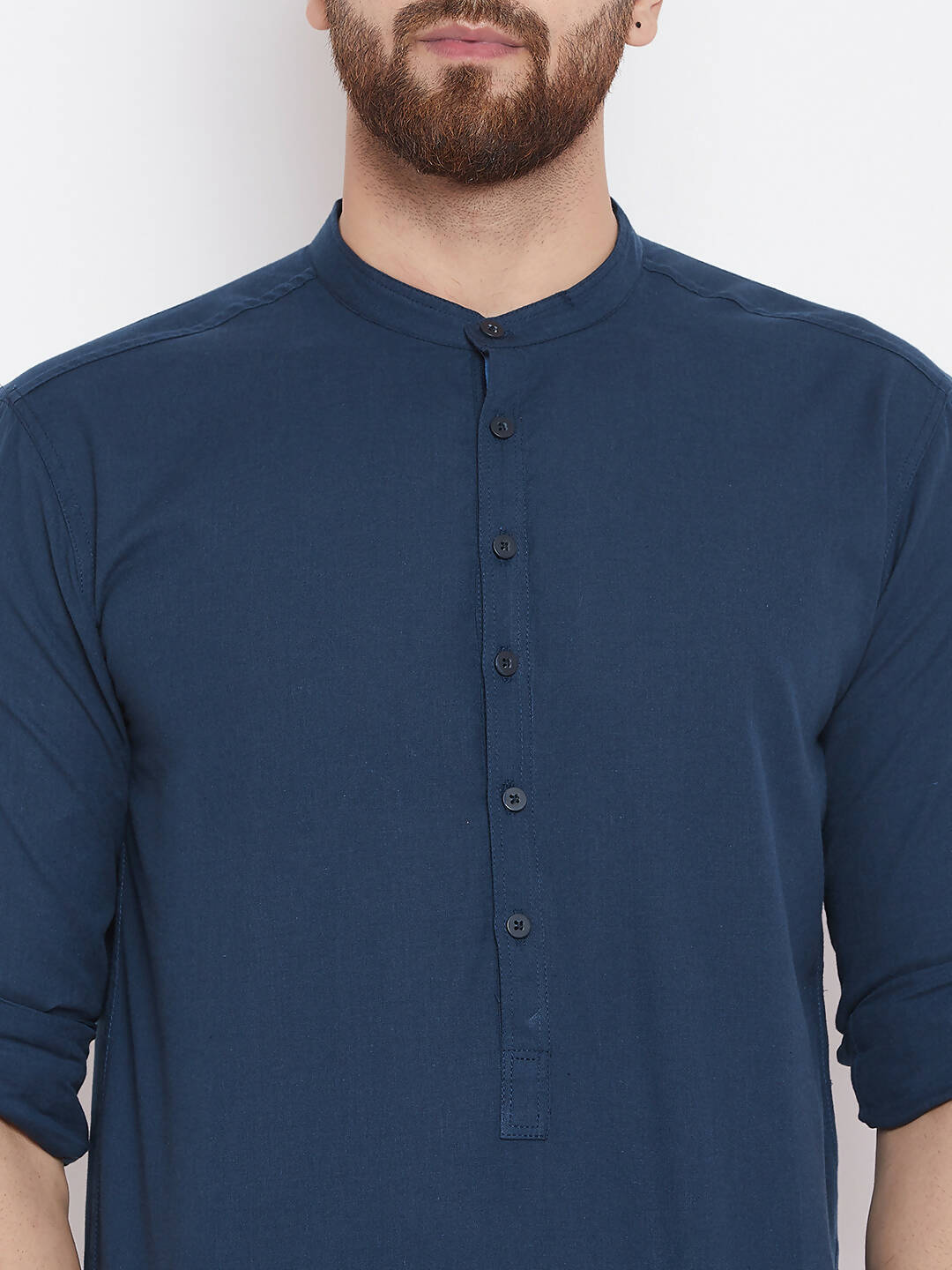 Even Apparels Blue Color Men's Pure Cotton Kurta With Band Collar | Swadesiicart