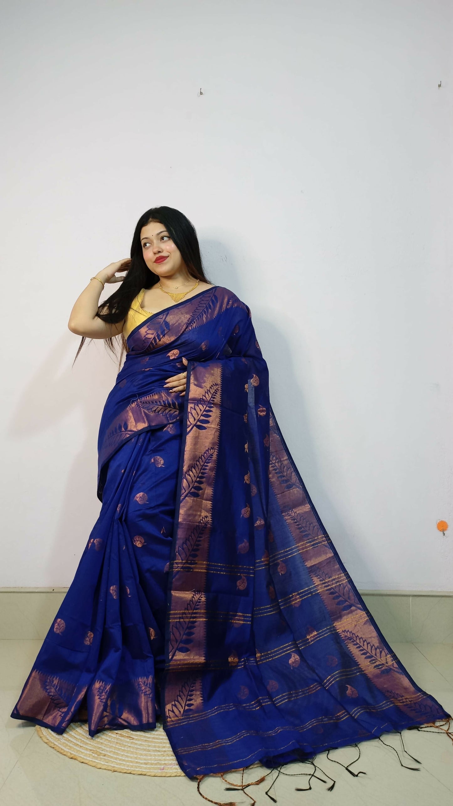 Exclusive Collection Beautiful Blue Cotton Silk Woven Handloom Saree With Running Blouse Piece - Swadesiicart