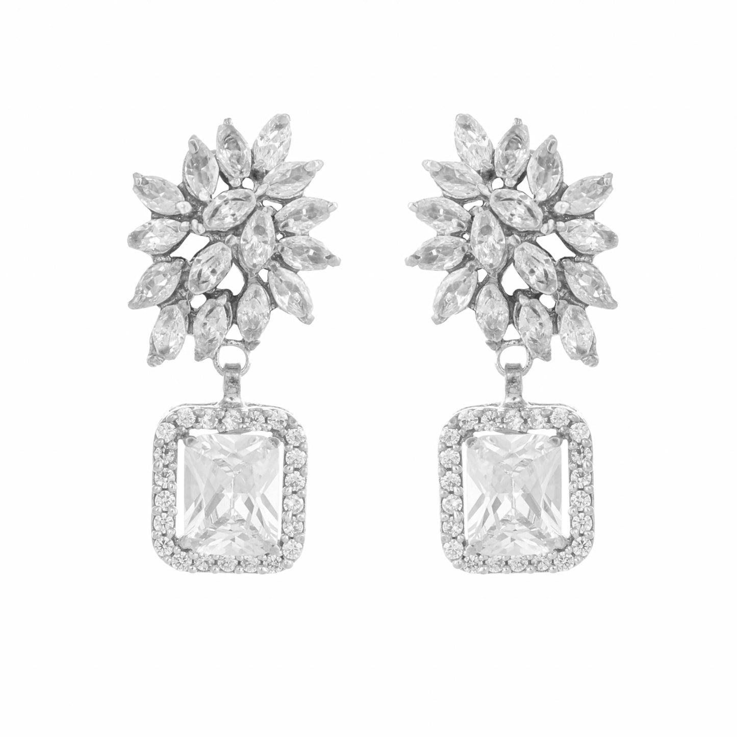 Nuyug Rhodium-Plated Rhinestone Studded Floral Minimal Cotemporary Studs | Swadesiicart