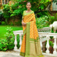 Vishnu Weaves Women's Yellow Handloom Raw Silk Zari Woven Saree with Blouse - Swadesiicart