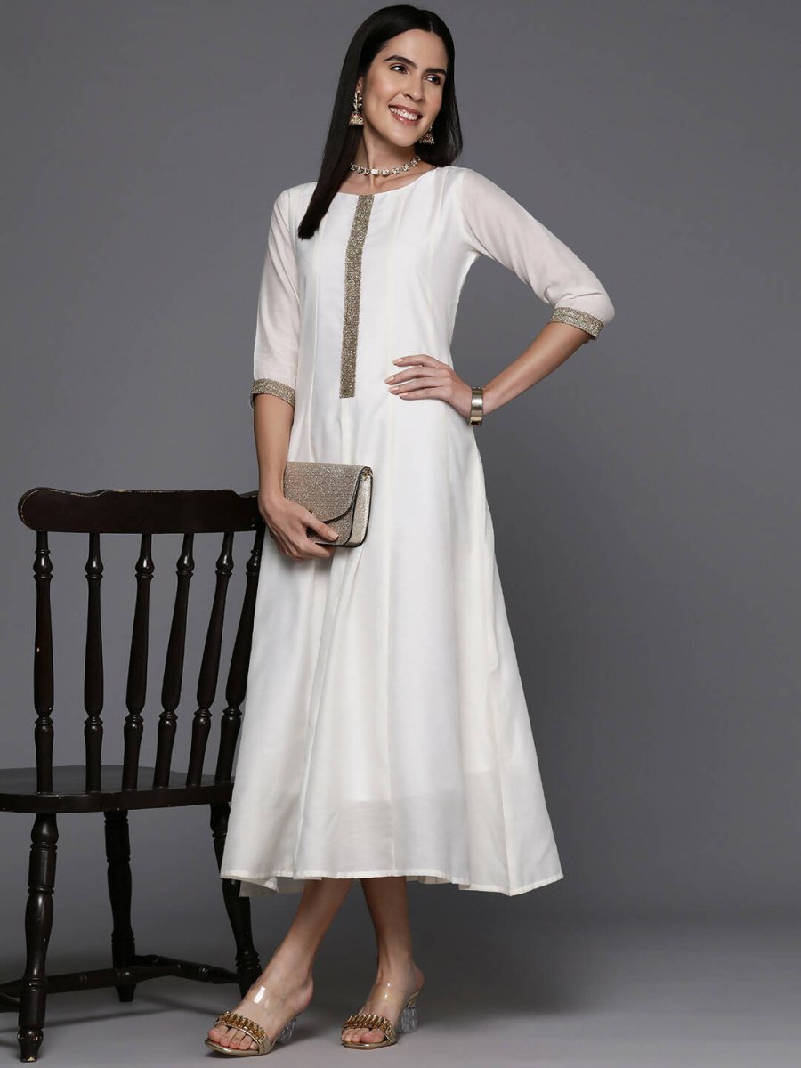 Ahalyaa Women's Traditional wear Ethnic Dress - Off White | Swadesiicart