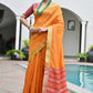 Vishnu Weaves Women's Mustard Raw Silk Patola Zari Woven Saree with Blouse - Swadesiicart