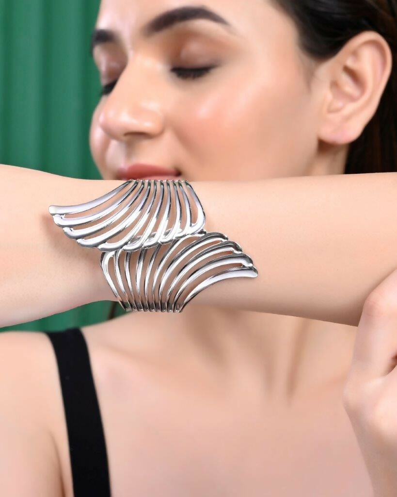 VOJ Pack of 3 Bracelet - Gold, Silver and Black Tonned Kada Bracelet. - Swadesiicart