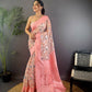 Joban Fashion Rose Pink Floral Motifs Banarasi Silk Sarees | Swadesiicart