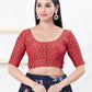Joban Fashion Red Tissue Elbow Sleeveless Front Open Blouse - Swadesiicart