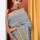 Very Much Indian Handloom Grey Cotton Paithani With Radha Krishna Pallu | Swadesiicart