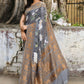 Joban Fashion Silver Grey Pure Crepe Pure Handloom Banarasi Silk Saree | Swadesiicart