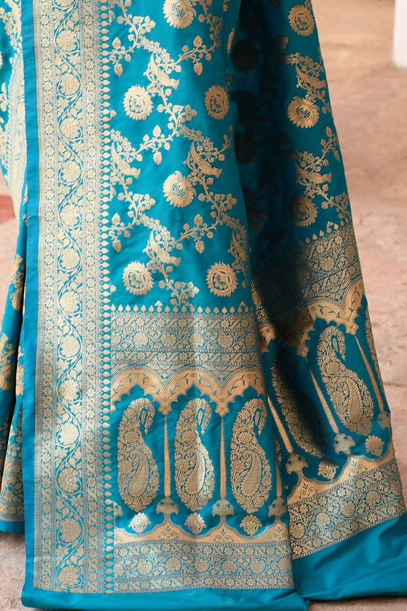 Joban Fashion Aqua Soft Pure Handloom Banarasi Silk Saree | Swadesiicart