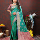 Lorenvalley Fashion Teal Soft Silk Woven Design Zari Weaving Saree - Swadesiicart