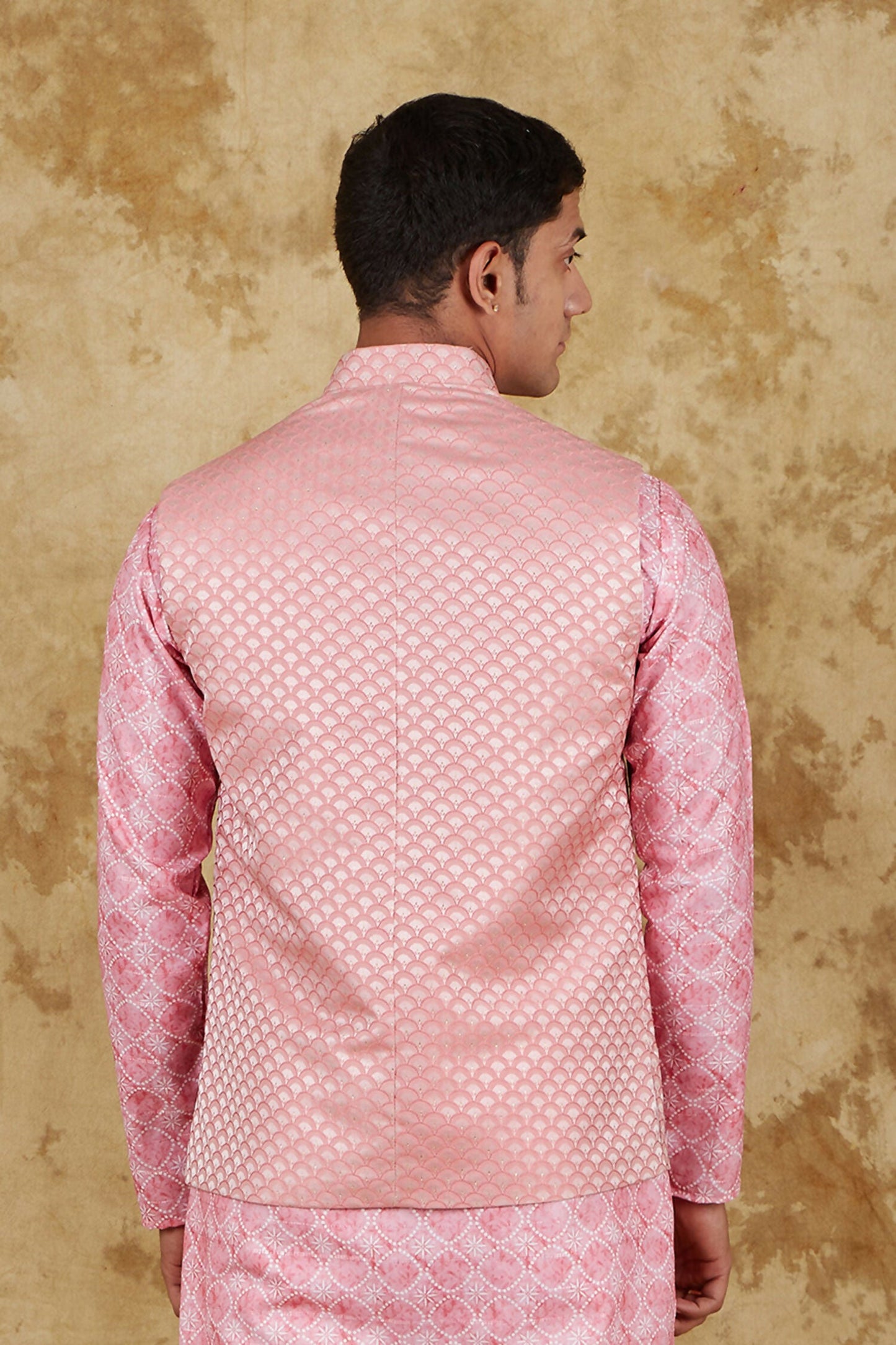 Bluesaanchi Men's Jacquard Pink Waistcoat | Swadesiicart