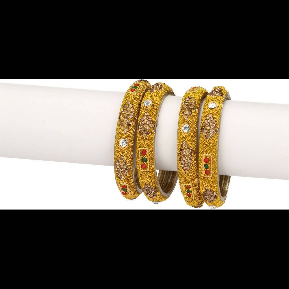 Afast Bridal Wedding & Party Fashionable Colorful Glass Bangle/Kada Set, Pack Of 4 - Golden - Swadesiicart