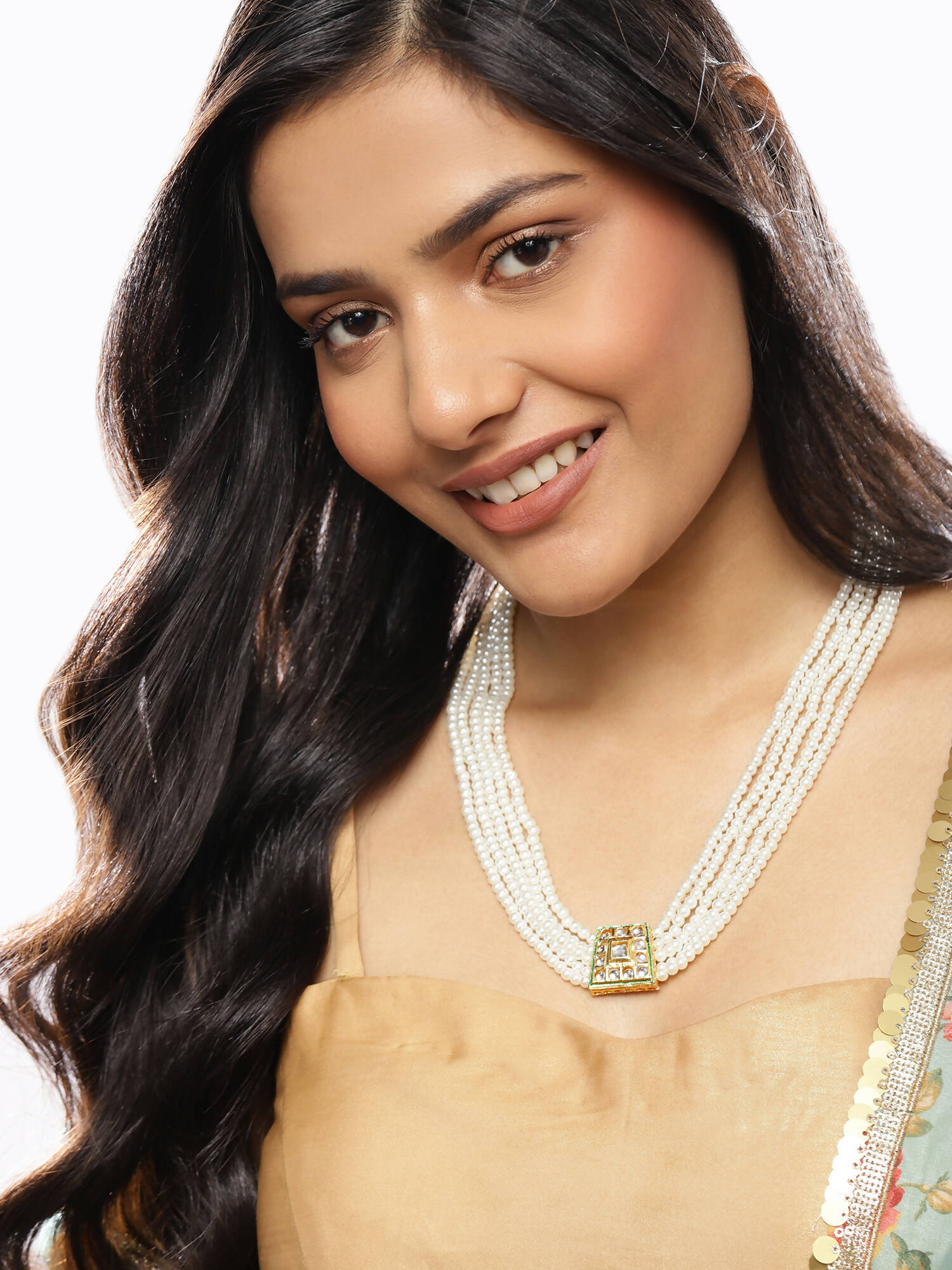 Gold-Toned White Brass Gold-Polished Necklace - Ruby Raang | Swadesiicart