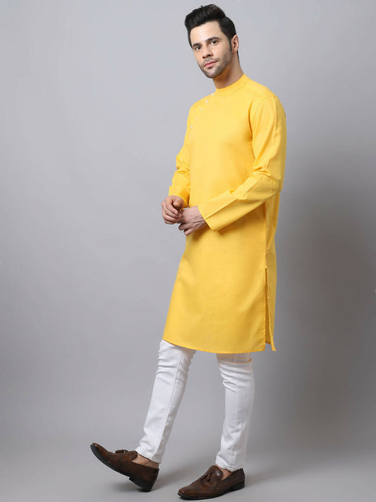 Even Apparels Yellow Pure Cotton Men's Kurta With Side Placket | Swadesiicart