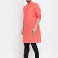 Even Apparels Red Pure Cotton Men's Kurta With Band Collar | Swadesiicart