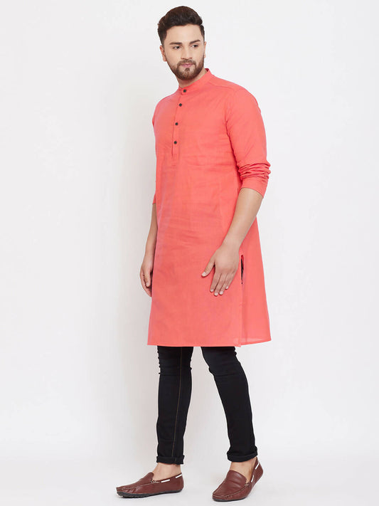 Even Apparels Red Pure Cotton Men's Kurta With Band Collar | Swadesiicart