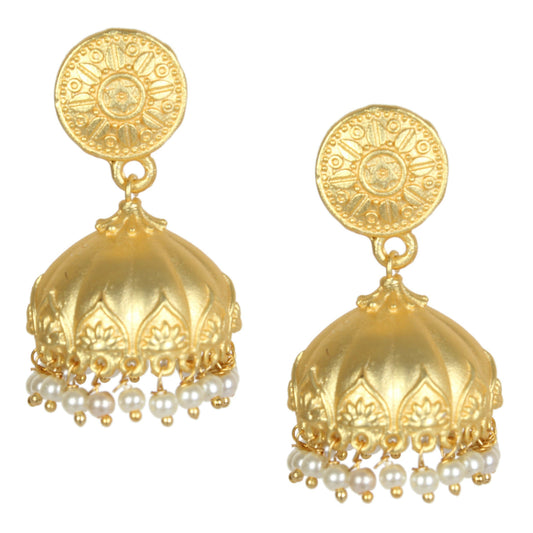 Joban Fashion Women Matte Gold Brass Jhumka | Swadesiicart