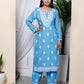 Miravan Women's Chikankari Embroidery Sky Blue Straight Kurta And Palazzo | Swadesiicart