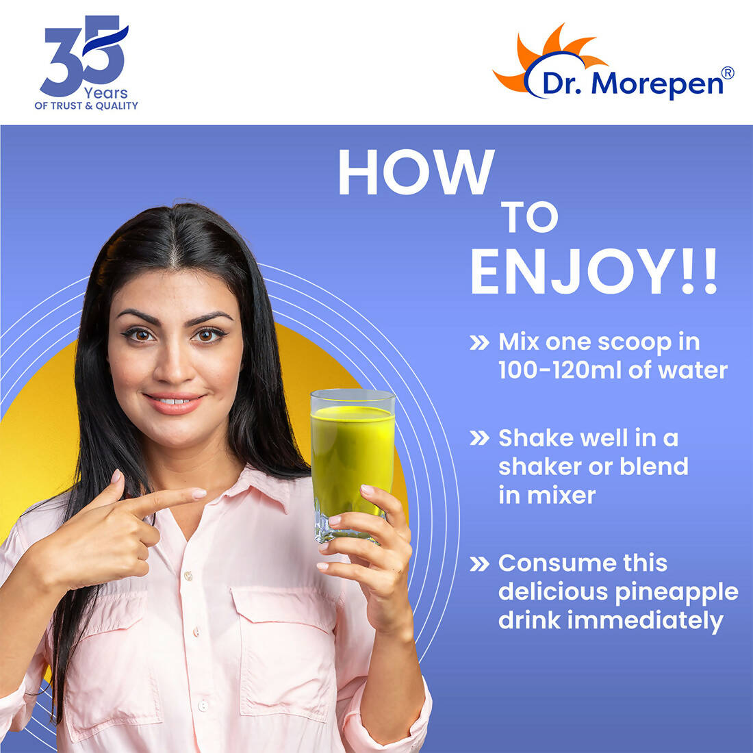Dr. Morepen Skin Collagen Protein Powder With Hyaluronic Acid, Vitamin C, Sesbania & Biotin - Pineapple Flavour - Swadesiicart