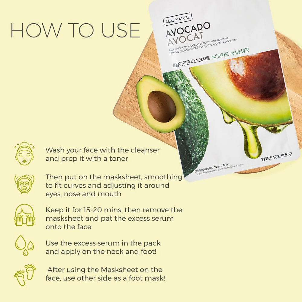 The Face Shop Real Nature Avocado Face Mask - Korean Skincare - Swadesiicart