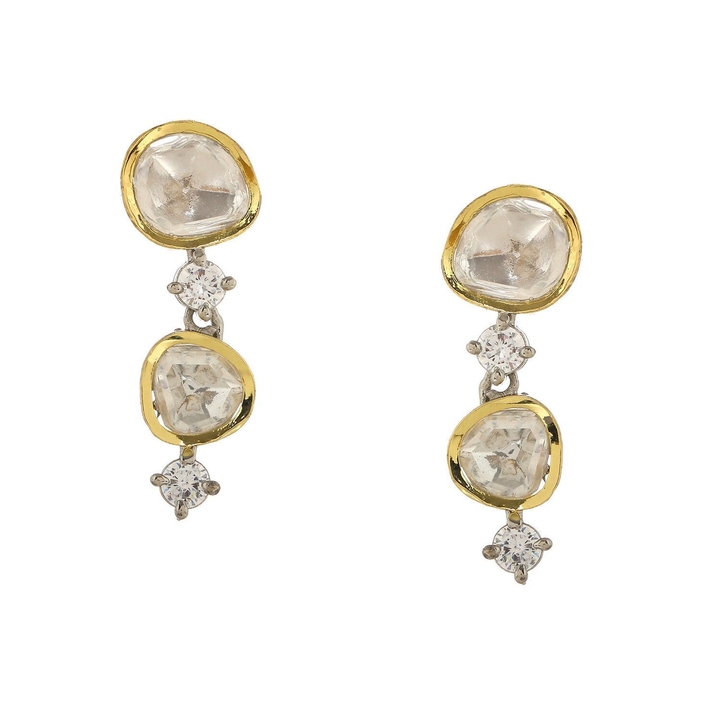 Kundan and Diamond Earrings (Silver) - Ruby Raang - Swadesiicart