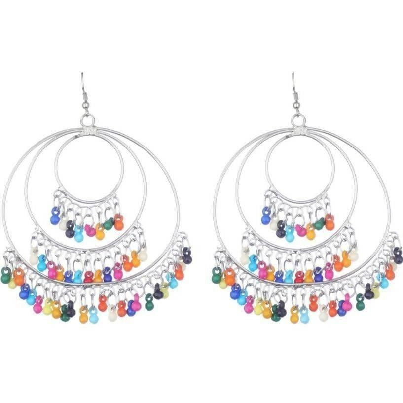 MS Fashion India Multi Color Silver Chandbali Alloy Multi Layer Earrings | Swadesiicart