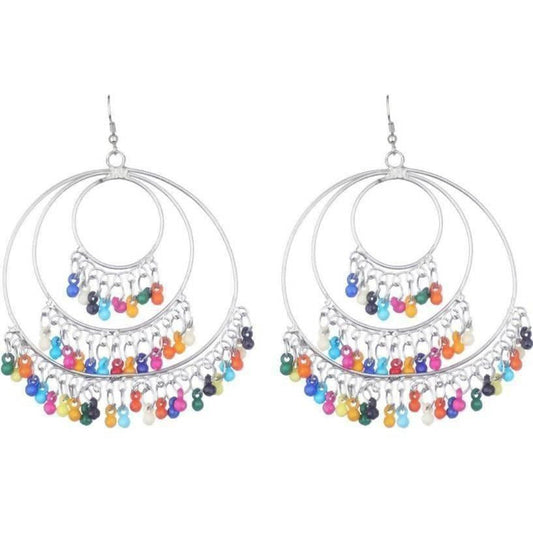MS Fashion India Multi Color Silver Chandbali Alloy Multi Layer Earrings | Swadesiicart